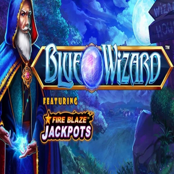 Blue Wizard Fire Blaze Jackpots online game logo by Rarestone Gaming on boomzinocasinoo.com
