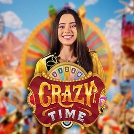 Crazy Time online game logo by Evolution on boomzinocasinoo.com